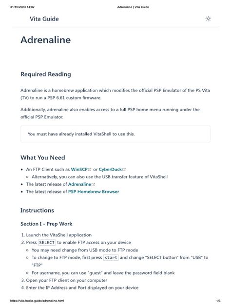 Adrenaline Vita Guide .